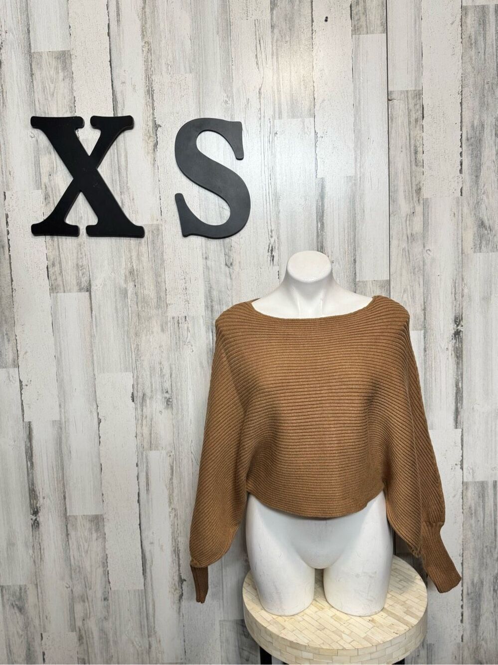 Altered State Batwing Cropped Sweater Womens Extra Small Camel Brown Knit
